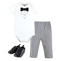 Hudson Baby Unisex Baby Cotton Bodysuit, Pant and Shoe Set, Tweed Tux, 9-12 Months