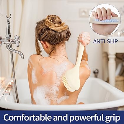 KUMBAZZ Back Brush Long Handle for Shower - Never Mold Bath Back Brush Back Scrubber for Shower,Wet or Dry Brushing,Shower Brush for Men & Women(Ivory)
