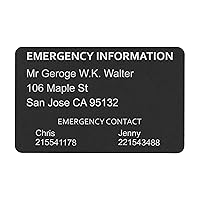Aluminum Personalized Engraved Emergency Contact Wallet ICE Medical Alert ID Card Made In USA