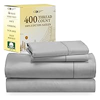 California Design Den 400 Thread Count 100% Cotton Sheets, King Size Sheet Set, 4 Pc Luxury Sheets & Pillowcases, Breathable Bedding for King Bed, Sateen King Bed Sheets, Deep Pockets (Light Gray)