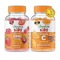 Lifeable Zinc 25mg Kids + Vitamin C Kids, Gummies Bundle - Great Tasting, Vitamin Supplement, Gluten Free, GMO Free, Chewable Gummy