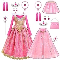 Girls Pink Princess Costume with 11PCS Princess Cape & Skirt Set for Birthday Gift Halloween Cosplay 5