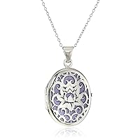 Amazon Collection Italian Sterling Silver Lotus Flower Locket Necklace
