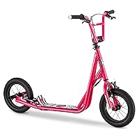 Mongoose Expo Kick Scooter, BMX-Style Handlebar & Brake Cable Rotor, Wide Foot Deck for Kids Youth Boys Girls Ages 6 and Up, Rear Axle Pegs, 12-Inch Air Tires, and Max. Weight of 175 lbs.