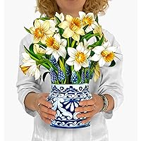 Freshcut Paper Pop Up Cards, English Daffodils, 12 Inch Life Sized Forever Flower Bouquet 3D Popup Greeting Cards, Mother's Day Gifts, Birthday Gift Cards, Gifts for Her with Note Card & Envelope
