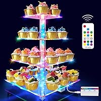 Cupcake Stand with Remote, Rechargeable 2600mAh Acrylic Cupcake Holder with USB-C Cable Multiple Color Changing Modes Speed&Brightness Adjustable Easy Installation Cupcake Tower Display Party Decor