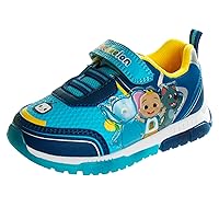 Josmo Boys and Girls Cocomelon Shoes- Kids Unisex Cocomelon JJ Laceless Light-Up Toddler Tennis Sport Athletic Sneakers (Toddler) (Blue/Yellow/Navy)