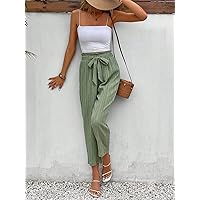 Pants for Women Paperbag Waist Tie Front Pants MISEV (Color : Mint Green, Size : X-Small)