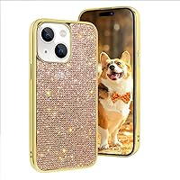 Compatible with Cute iPhone 13 Bling Diamond Case Glitter for Women 3D Rhinestone Crystal Shiny Sparkly Protective Cover with Electroplate Plating Bumper Luxury Fashion Case Rose Gold