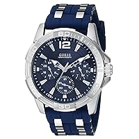 GUESS Iconic Blue Stainless Steel Stain Resistant Silicone Watch with Day
