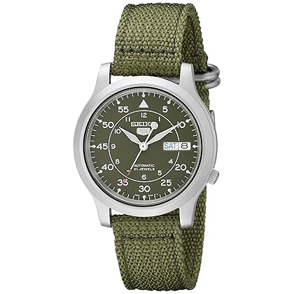 Men's SNK805 SEIKO 5 Automatic Stainless Steel Watch with Green Canvas