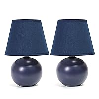 Simple Designs LT2008-BLU-2PK Mini Ceramic Globe Table Lamp 2 Pack Set with Matching Fabric Shade, Blue