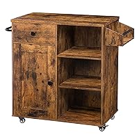 Kitchen Island, Storage Cabinet with Drawer, Kitchen Cart with Spice and Towel Rack, Saving Space, Easy Assembly, for Living Room, Rustic Brown BF12ZD01