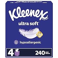 Kleenex Ultra Soft Facial Tissues, 4 Cube Boxes, 60 Tissues per Box, 3-Ply (240 Total Tissues), Packaging May Vary