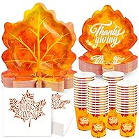 200PCS Thanksgiving Plates and Napkins Cups Fall Maple Plates 10in Disposable Paper Dinner Salad Appetizer Dessert Plates Thanks Giving Dinnerware Party Supplies Decorations Heavy Duty Tableware