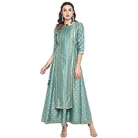 Janasya Indian Women's Light Green Poly Silk Ethnic Dress