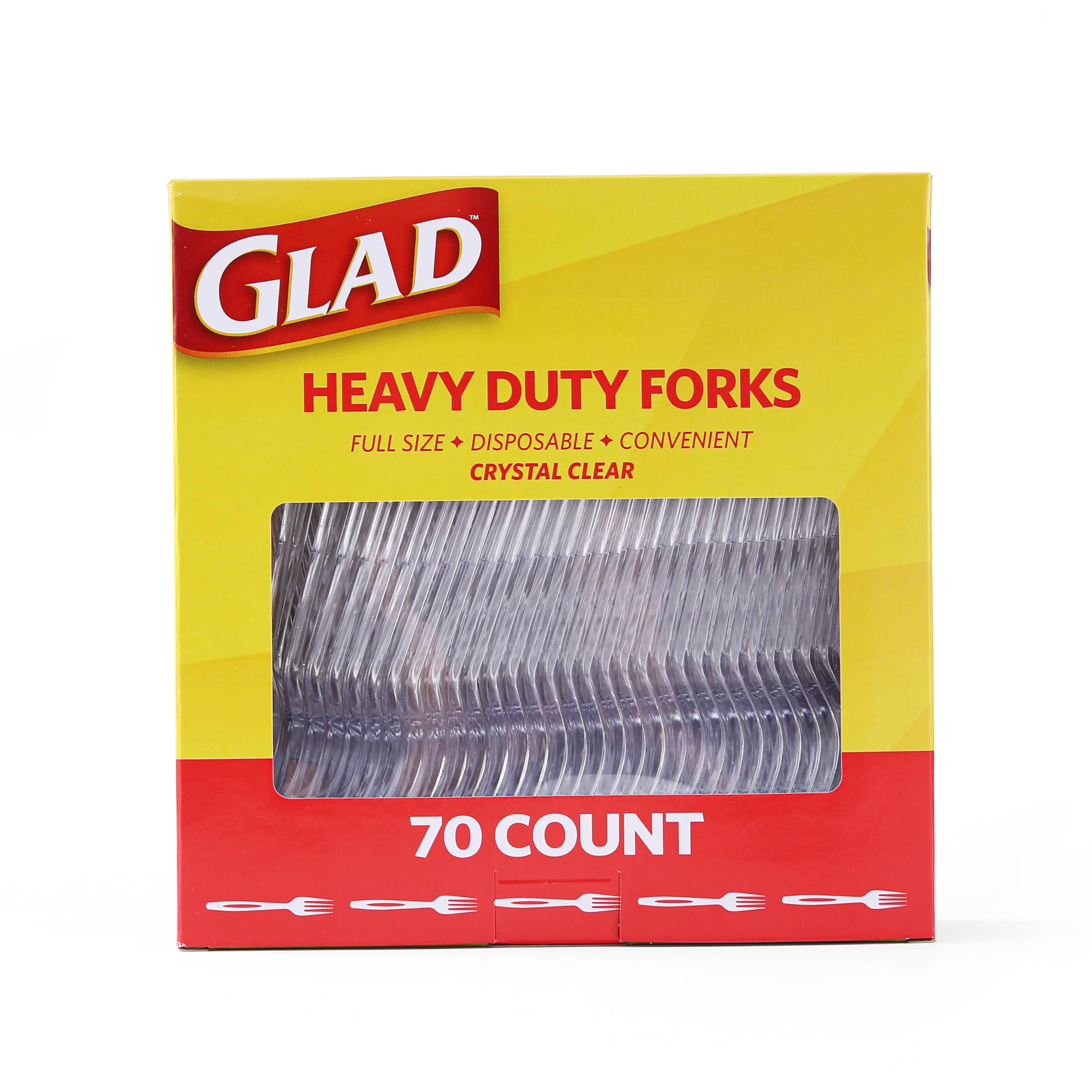 Glad Clear Plastic Forks, Heavy Duty Disposable Cutlery Set, Standard Size, Clear Disposable Fork, Bulk Pack of 70 - Perfect for Parties, Camping, and Everyday Use