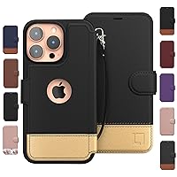 LUPA Legacy iPhone 14 Pro Max Wallet Case for Women and Men, Case with Card Holder [Slim & Protective], Vegan Leather i-Phone Cover, Black & Gold, Golden Dusk [Includes Wristlet]