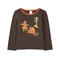 Girls' and Toddler Fall and Holiday Embroidered Graphic Long Sleeve T-Shirts