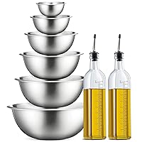 FineDine Stainless Steel Mixing Bowls (Set of 6) with Oil Dispenser Set