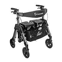Stander EZ Fold-N-Go Bariatric Rollator, Heavy Duty Folding Rolling Walker for Adults or Seniors, 500-pound Weight Capacity, Large 8-inch Wheels, Locking Brakes, Large Seat with Backrest, Black Walnut