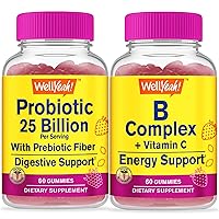 Probiotics 25B + Prebiotics + Vitamin B Complex, Gummies Bundle - Great Tasting, Vitamin Supplement, Gluten Free, GMO Free, Chewable Gummy