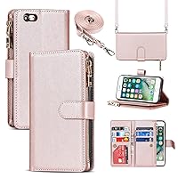 Cavor for iPhone 6 Plus Case Wallet,iPhone 6 Plus Case with Strap Stand,Phone Case iPhone 6s Plus Case with Card Holder for Women Men,Leather Magnetic Shockproof Protective Cover,Rose Gold