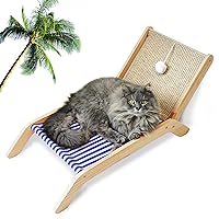 Beach Chair Cat Hammock, Elevated Cat Beds for Indoor Cats, Original Cozy Cat Lounger with Sisal Scratcher and Toy Ball