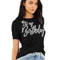 Birthday Shirts for Women - Real Crystal Rhinestone Birthday Squad Shirt - Womens It's My Birthday Tshirt