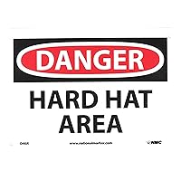 NMC D46R DANGER - HARD HAT AREA Sign - 10 in. x 7 in. Rigid Plastic Danger Sign, Black/White Text on White/Red Base
