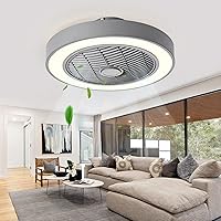 Jinweite Ceiling Fan with Light, 19 inches LED Remote Control Fully Dimmable Lighting Modes, Quiet Reversible Motor Enclosed Semi Flush Mount Low Profile Ceiling Fan, Gray