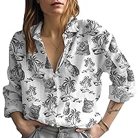 Summer Animal Women's Button Shirt, Women Casual Button-Down Shirt for Beachwear, Lightweight Long Sleeves Shirt