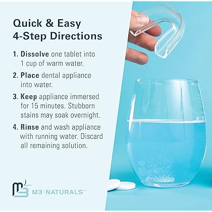 Retainer Cleanser Tablets Invisalign Cleaner FSA HSA Approved Remove Odors Discoloration Stains and Plaque 4 Month Supply Denture Cleansers Retainers Mouth Guards Denture Bath Mint by M3 Naturals