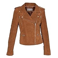 Womens Genuine Suede TAN Biker Jacket Girls X-Zip Fitted Leather Coat - Rusty