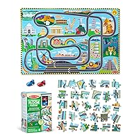 Melissa & Doug Race Around The World Tracks Cardboard Jigsaw Floor Puzzle and Wind-Up Vehicles – 48 Pieces, for Boys and Girls 4+ - FSC Certified