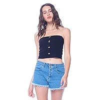 Khanomak Women's Sleeveless Button Front Ribbed Stretch Tube Crop Top