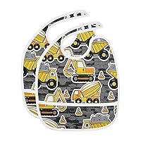 Construction Machines Baby Bibs for Baby Boy Girl Feeding Bibs Waterproof Toddler Bibs for Eating Girls Boys Feeding Toddlers 1-3 Years, 2 Pack