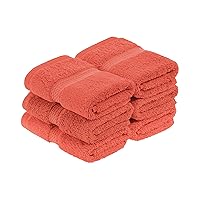 Superior Egyptian Cotton Pile Face Towel/Washcloth Set of 6, Ultra Soft Luxury Towels, Thick Plush Essentials, Absorbent Heavyweight, Guest Bath, Hotel, Spa, Home Bathroom, Shower Basics, Coral