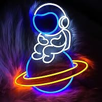 Astronaut Sitting on Planet LED Neon Sign Big Neon Light Sign Neon Wall Light for Bedroom, Game Room Decorative Big Astronaut Sign Light Space Man Gift for Kids