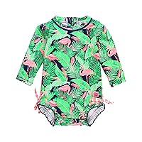 RuffleButts® Baby/Toddler Girls UPF 50+ Sun Protection Long Sleeve One Piece Swimsuit with Zipper