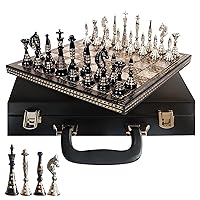 Collectible Metal Brass Chess Set Tribal Warli Art in Leather Storage Box. (12 X 12 in)