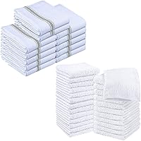Utopia Towels 12X Pack Dish Towels (15 x 25 Inches) & 24X Pack Washcloth- 100% Ring Spun Cotton- Super Absorbent- Soft Reusable- Cleaning Bar, and Tea Towels Set (12X Grey & 24X White)