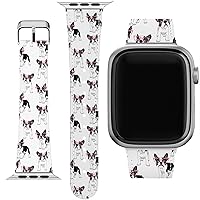 Wrist Band Compatible for Apple Watch Series 7/6/5/4/3/2/1/SE & Matching Phone Case Print PU Leather Terrier Pattern Strap 38-40-41-42-44-45 mm Puppy Bulldog Glasses Bracelet French Boston Cute