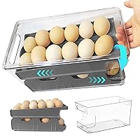 Rolling Egg Holder for Refrigerator, Double track 24 Egg Container for Refrigerator, Clear Egg Container Tray Bin for Fridge Refrigerator, Storage Box with Lid for Food, Drinks etc
