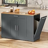 YITAHOME 53 inch Large Rolling Kitchen Island with Trash Can Storage Cabinet, Portable Mobile Islands Table Long Floating Movable w Wheels Cabinet for 13 Gallon Garbage Bin 2 Drawer, Grey