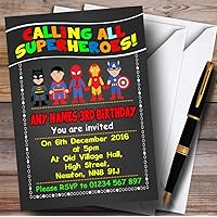 Colourful Chalk Superhero Childrens Birthday Party Invitations