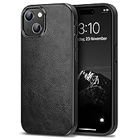 TENDLIN Compatible with iPhone 15 Case Premium Leather TPU Hybrid Case (Black)
