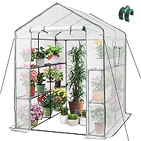 Greenhouse, 56 x 56 x 75'' Greenhouses for Outdoors, Portable Greenhouse Kit with Mesh Side Windows, PE Cover, 8 Shelves, Heavy Duty Walk in Green House for Backyard Garden Indoor Outside