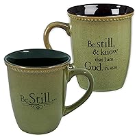 Stoneware Scripture Coffee and Tea Mug 13 oz Inspirational Bible Verse Mug for Men and Women: Be Still – Psalm 46:10 Lead-free, Microwave and Dishwasher Safe, Sage Green