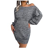 Women's Casual Dresses Fall Winter Casual Off-The-Shoulder Colorful Knit Sweater Dress